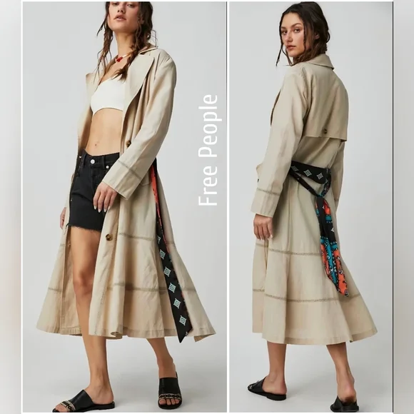 Free People Rory Duster Sand Dollar Trench Coat Size Small NWT **Missing Belt*** - Picture 1 of 14